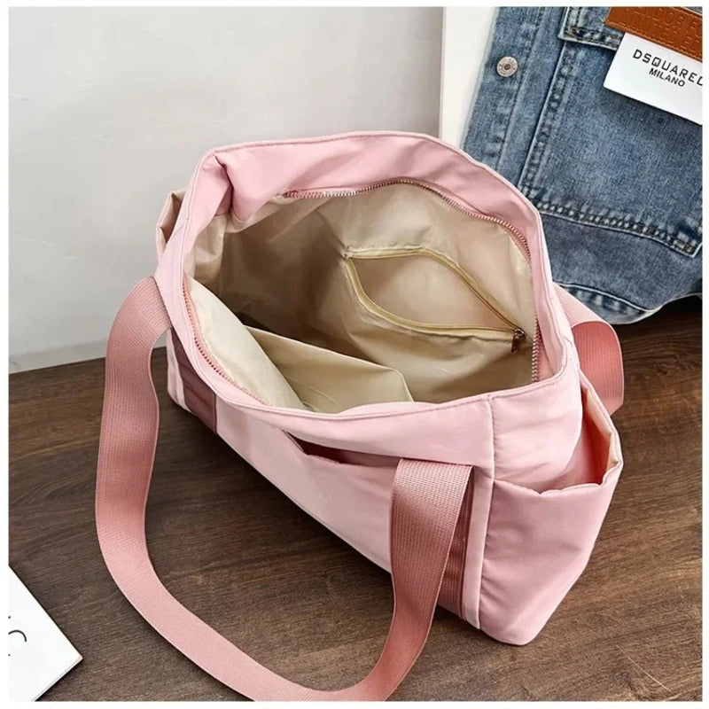 Bolsa de ombro de grande capacidade para mulheres, bolsa casual de nylon durável com vários bolsos, sacola de viagem leve