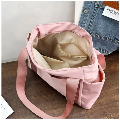 Bolsa de ombro de grande capacidade para mulheres, bolsa casual de nylon durável com vários bolsos, sacola de viagem leve