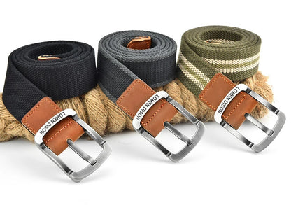 Men's tactical canvas belt, modern and casual, goes well with jeans, ideal accessory for outdoor sports and hunting, with nylon pin buckle
