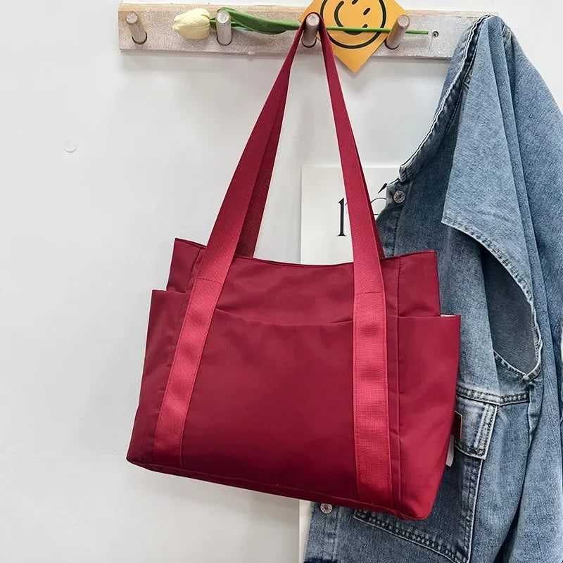 Bolsa de ombro de grande capacidade para mulheres, bolsa casual de nylon durável com vários bolsos, sacola de viagem leve