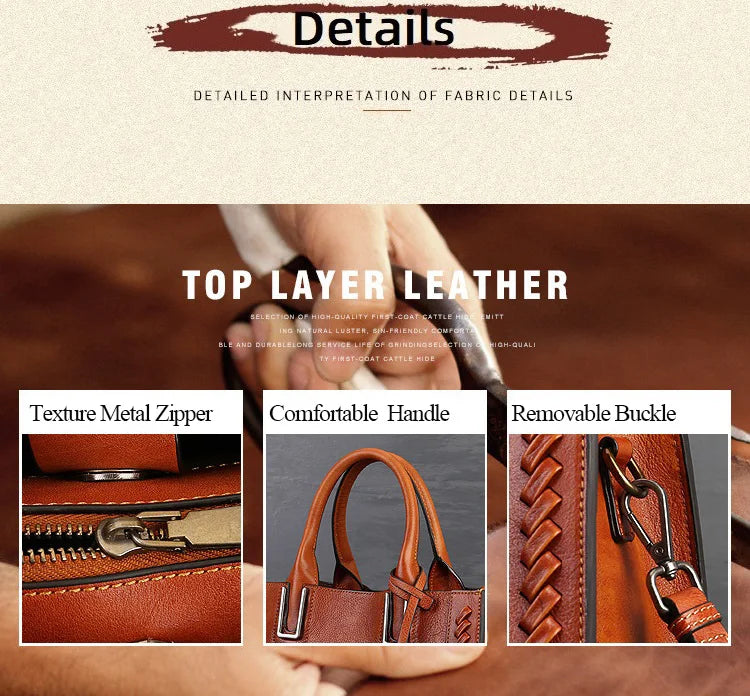 Women's genuine leather shopper bag with zipper closure