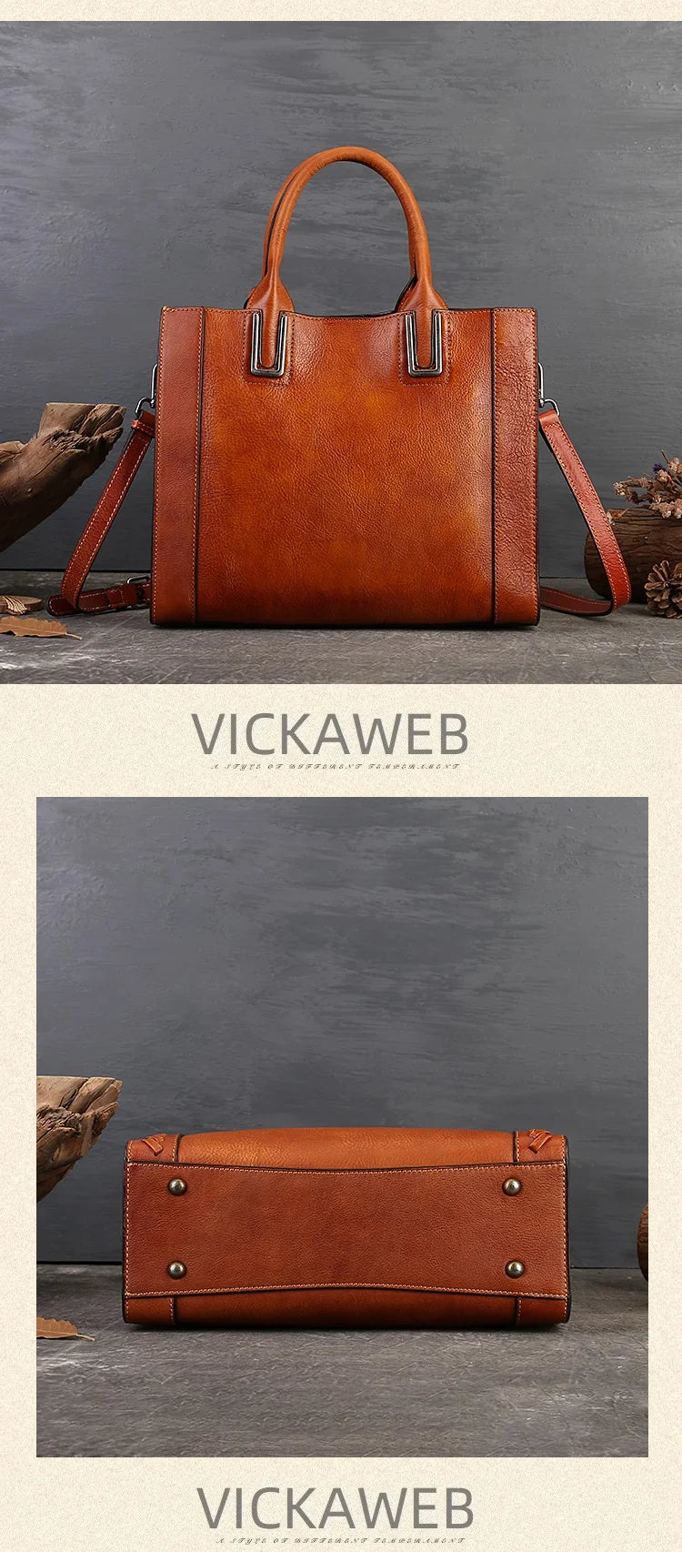 Women's genuine leather shopper bag with zipper closure