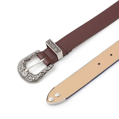 Adjustable women's boho western style belt with round buckle