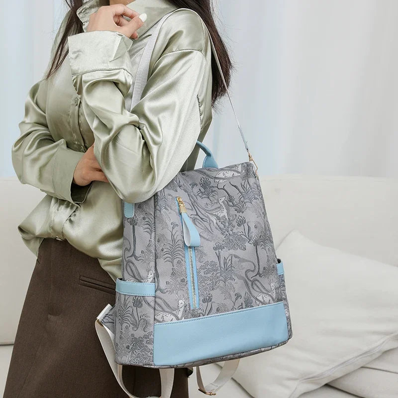 Women's Leather Backpack with Anti-Theft Design and Color-Blocking Style – Multifunctional with Large Capacity