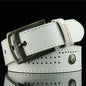 High-quality, casual and modern men's leather belt, wide with hollow rivets