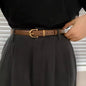 Women's casual vintage leather belt with classic oval buckle