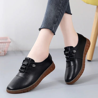 Women's casual sneakers, ballet flat style, made of genuine leather