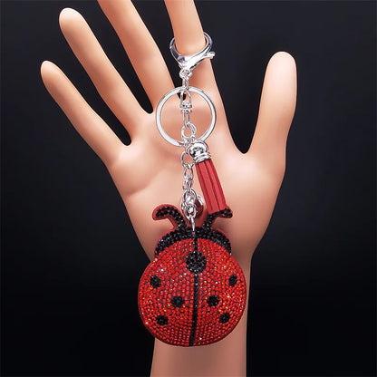 Ladybug keychain with a beautiful and charming crystal pendant