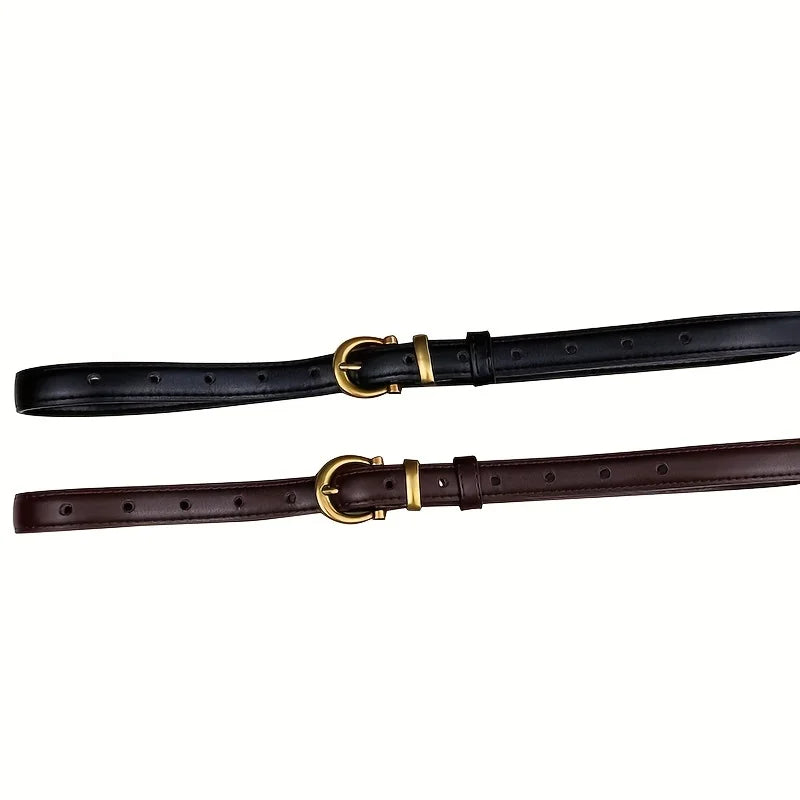 Women's casual vintage leather belt with classic oval buckle
