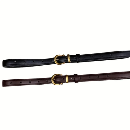 Women's casual vintage leather belt with classic oval buckle