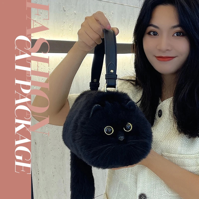 Women's messenger-style shoulder bag, small, versatile, handmade with a kitten print