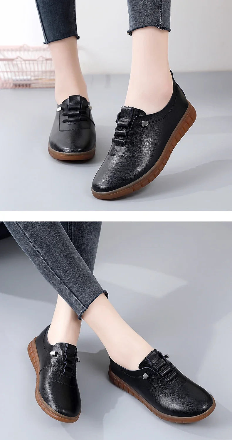Women's casual sneakers, ballet flat style, made of genuine leather