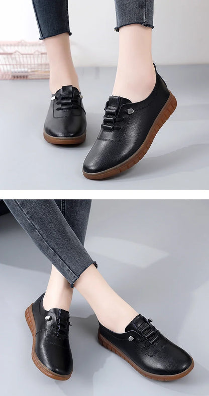Women's casual sneakers, ballet flat style, made of genuine leather