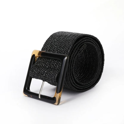 Elegant vintage women's belt, braided, bohemian style with a square buckle