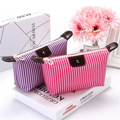 Striped "Dumpling" Style Makeup Bag – Foldable