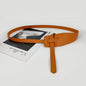 High-quality women's belt in soft leather with a knot, long and wide band, ideal for wearing with coats and dresses