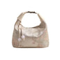 Women's embroidered handbag with zipper, made of silky fabric, adjustable strap