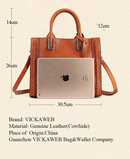 Women's genuine leather shopper bag with zipper closure