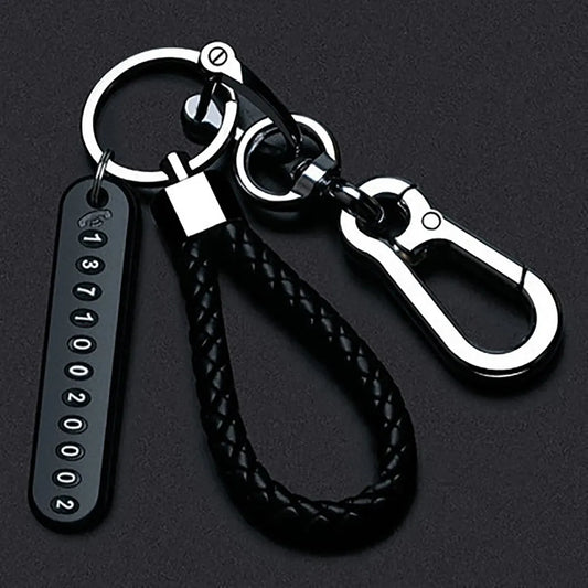 Modern DIY cell phone plate pendant keychain for men, made of braided leather cord, anti-loss accessory for car keys