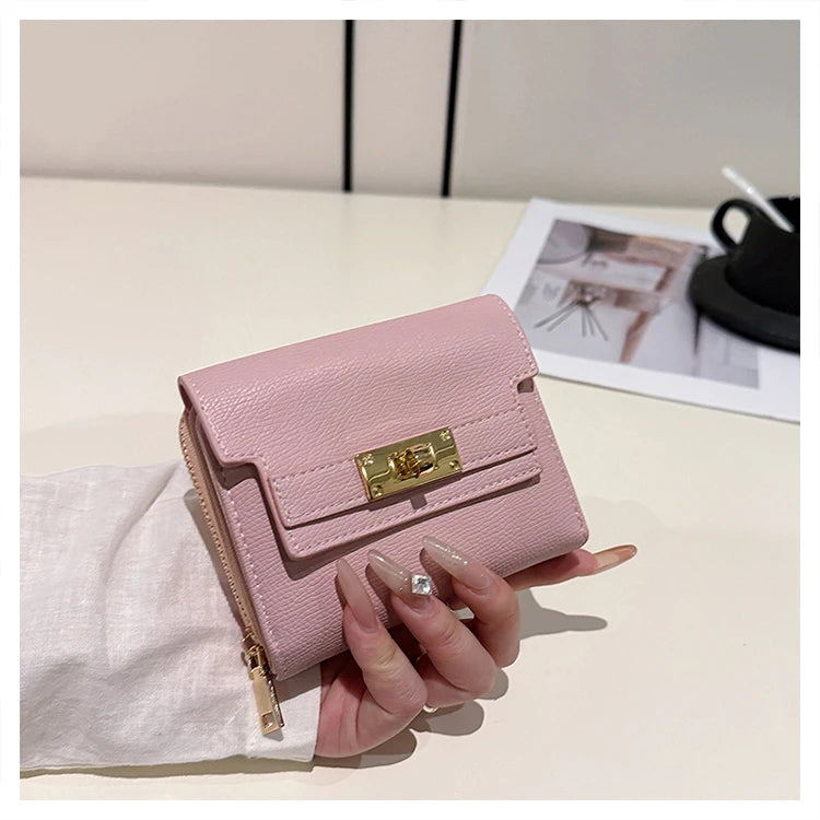 Retro women's wallet with multiple card slots, multifunctional with three folds.