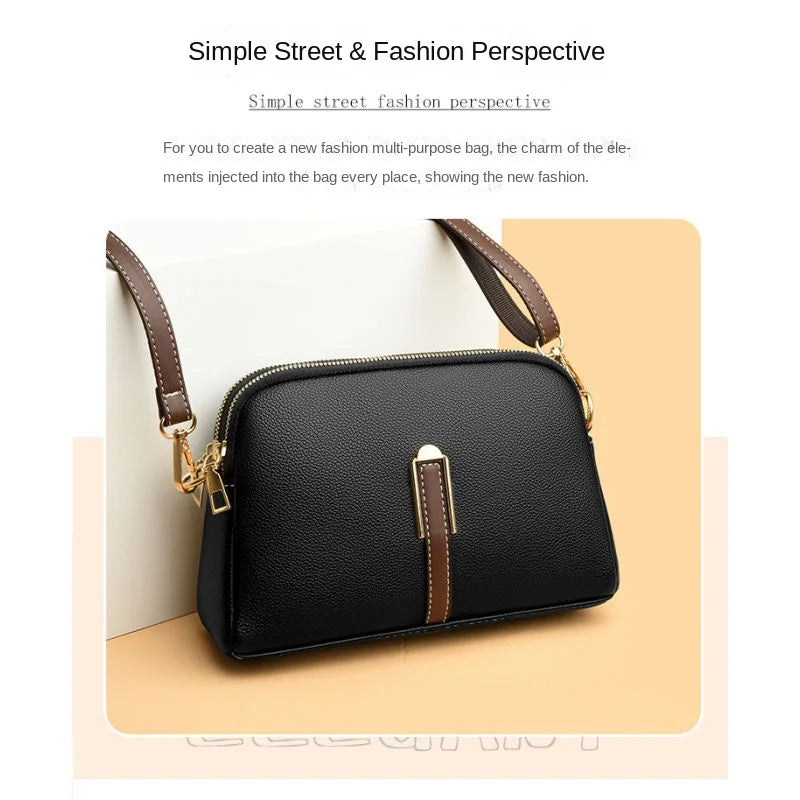 Women's genuine leather handbag with flap, luxurious, messenger style, crossbody