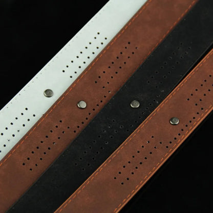 High-quality, casual and modern men's leather belt, wide with hollow rivets