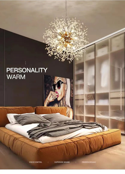 Luminária pendente LED moderna Sky Star Fireball Crystal, modelo Dandelion, ideal para restaurantes, salas de estar e bares. Arte dinamarquesa.