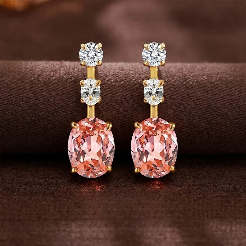 S925 Silver Earpiece 2ct Papalacha Pink Orange Zircon Inlaid Earnail Color Treasure Eardrop Light Luxury Gentle Jewelry