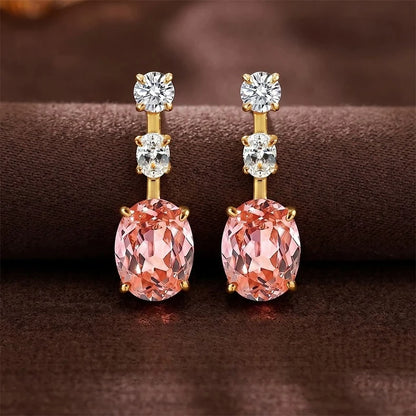 S925 Silver Earpiece 2ct Papalacha Pink Orange Zircon Inlaid Earnail Color Treasure Eardrop Light Luxury Gentle Jewelry