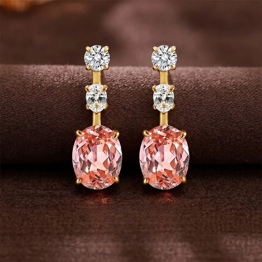 S925 Silver Earpiece 2ct Papalacha Pink Orange Zircon Inlaid Earnail Color Treasure Eardrop Light Luxury Gentle Jewelry