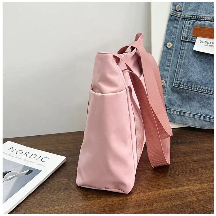 Bolsa de ombro de grande capacidade para mulheres, bolsa casual de nylon durável com vários bolsos, sacola de viagem leve