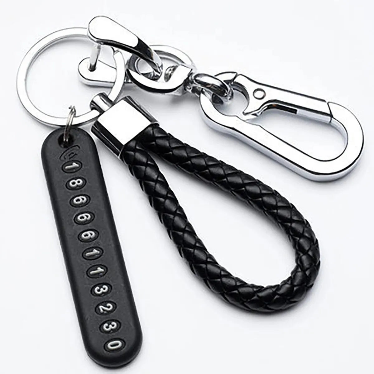 Modern DIY cell phone plate pendant keychain for men, made of braided leather cord, anti-loss accessory for car keys