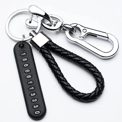 Modern DIY cell phone plate pendant keychain for men, made of braided leather cord, anti-loss accessory for car keys