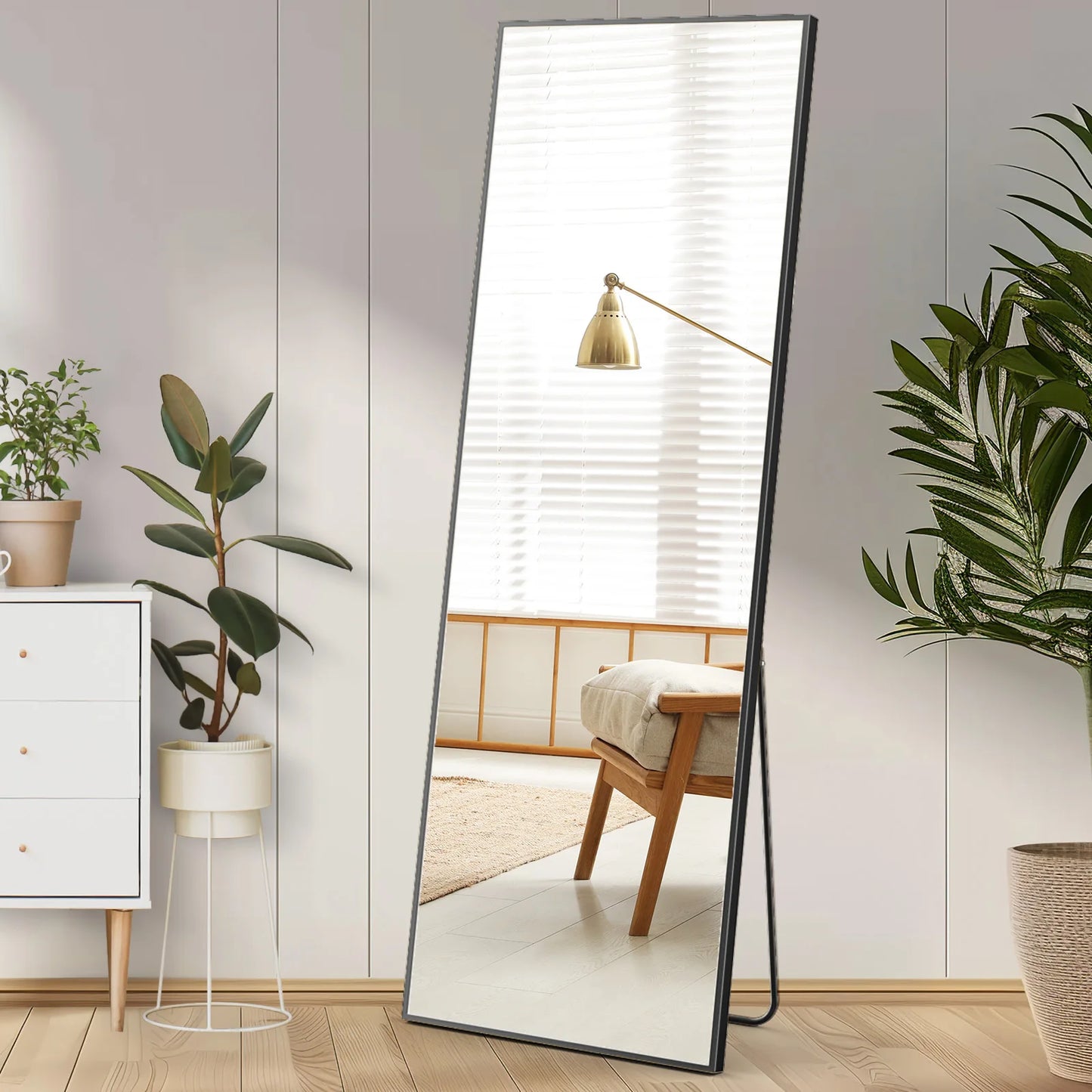 JHK full-length mirror for hanging or wall mounting with bracket, aluminum alloy frame, ideal for bathroom and bedroom