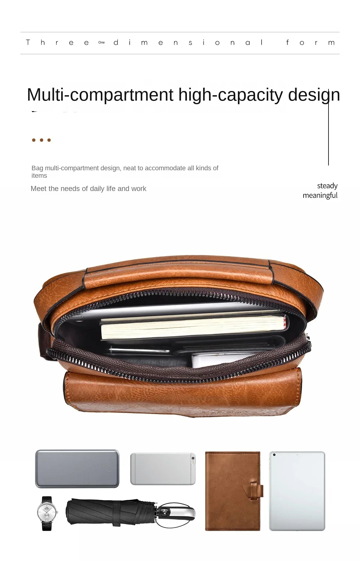 Men's crossbody bag with zipper closure, made of synthetic leather and with ample storage capacity