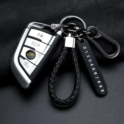 Modern DIY cell phone plate pendant keychain for men, made of braided leather cord, anti-loss accessory for car keys