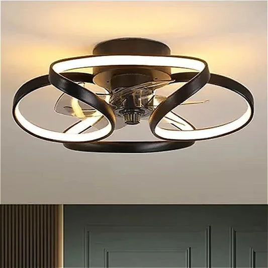 Smart Nordic ceiling fan with LED light, dimmable and silent, with remote control. Bedroom lighting