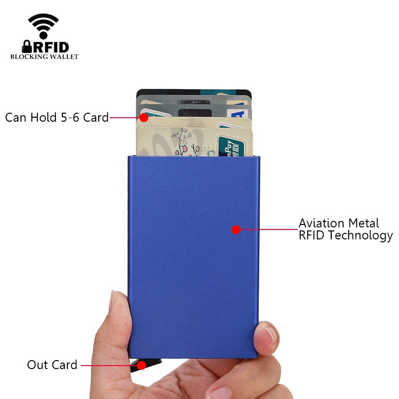 Slim and minimalist metal RFID card holder for men and women