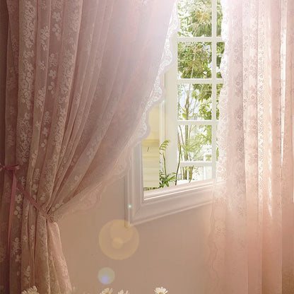 2PCS French Pink Lace Sheer Curtain For Luxurious Living Room, Princess Room