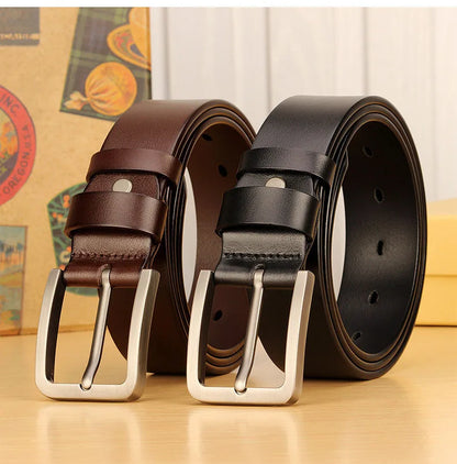 Men's leather belt with metal alloy pin buckle