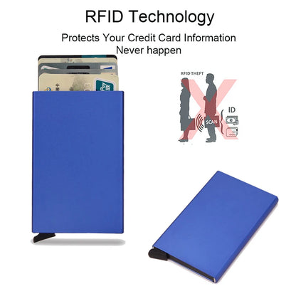 Slim and minimalist metal RFID card holder for men and women