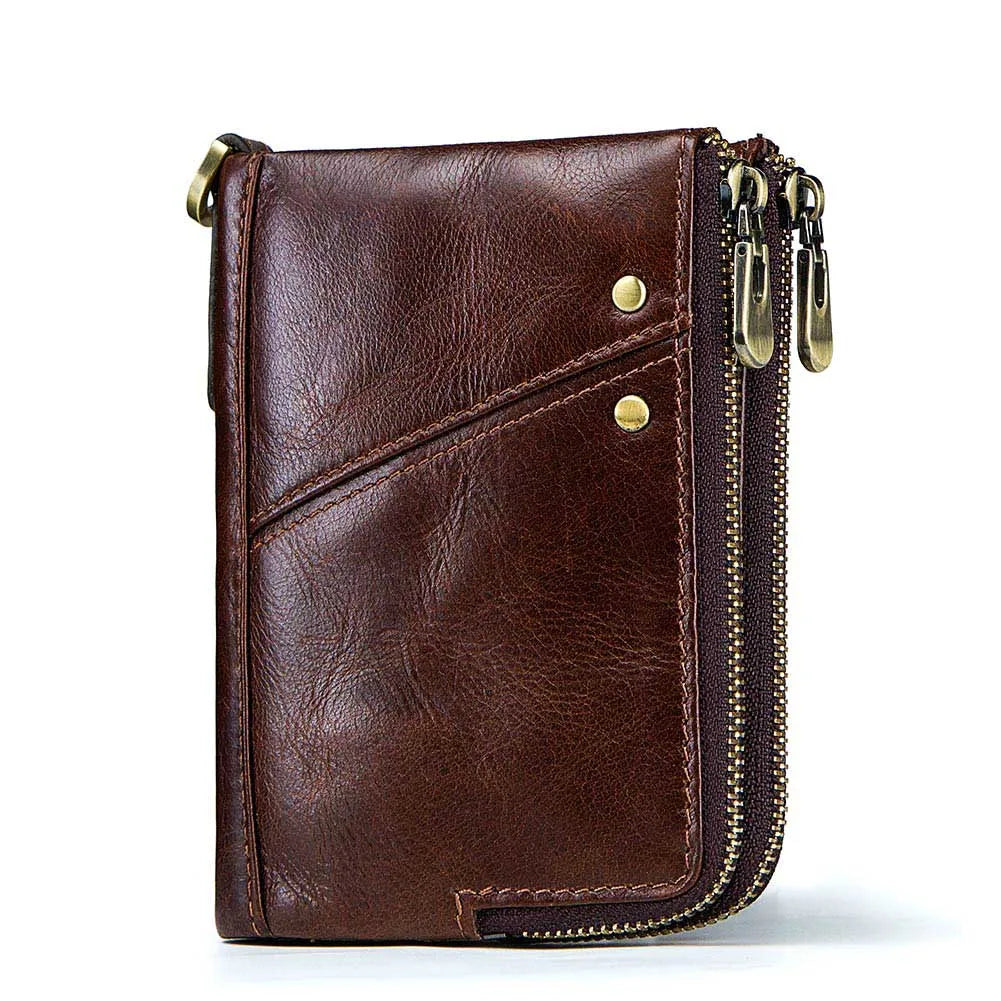 Unisex wallet in genuine leather, compact, with a sophisticated design and RFID-protected compartment for cards