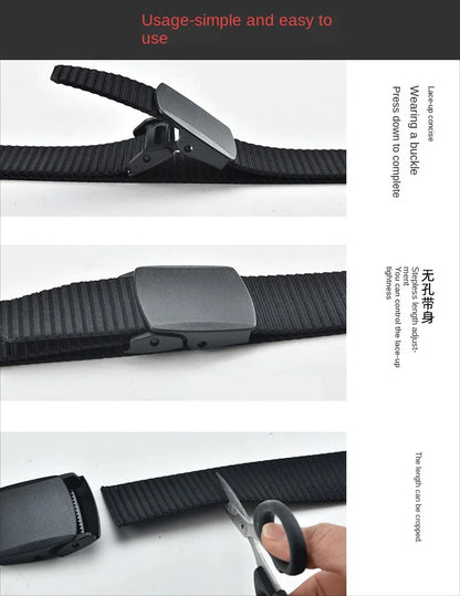 Men's casual belt for outdoor activities, made of canvas and nylon, without metal