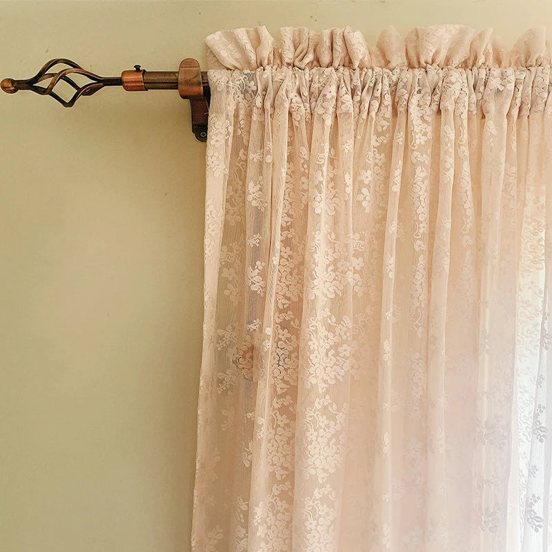 2PCS French Pink Lace Sheer Curtain For Luxurious Living Room, Princess Room