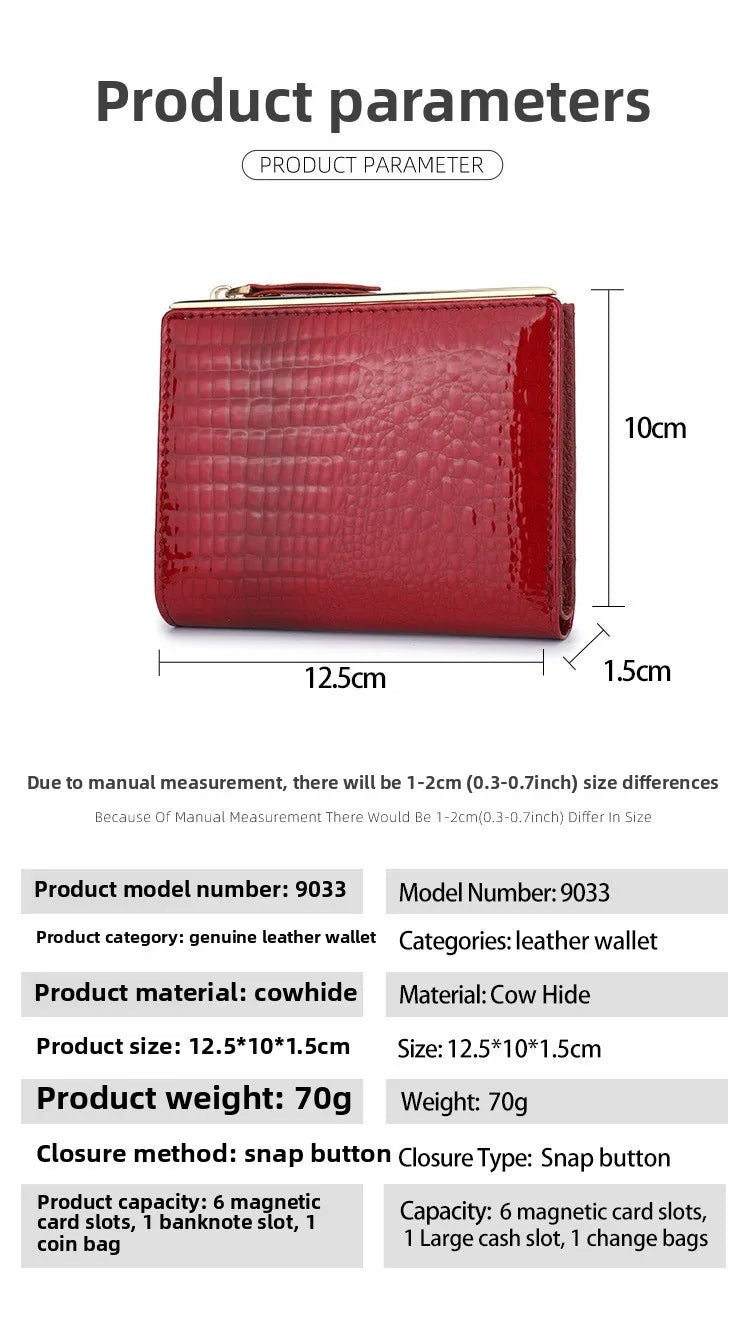 Women's wallet made of genuine leather, with multiple card slots.