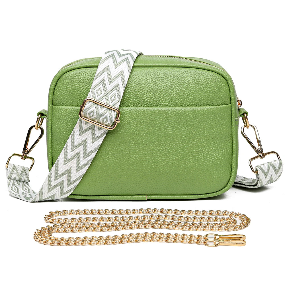 Women's leather tote bag, classic style with crossbody strap and chain detail