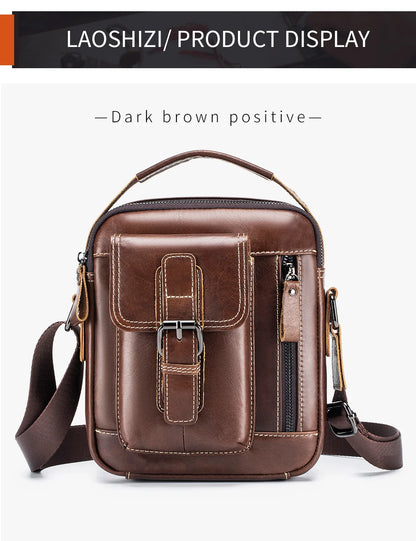 Small and versatile vertical shoulder bag in genuine leather for men