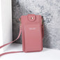 Modern shoulder bag in a solid color, with compartments for cell phone, wallets, and document holder