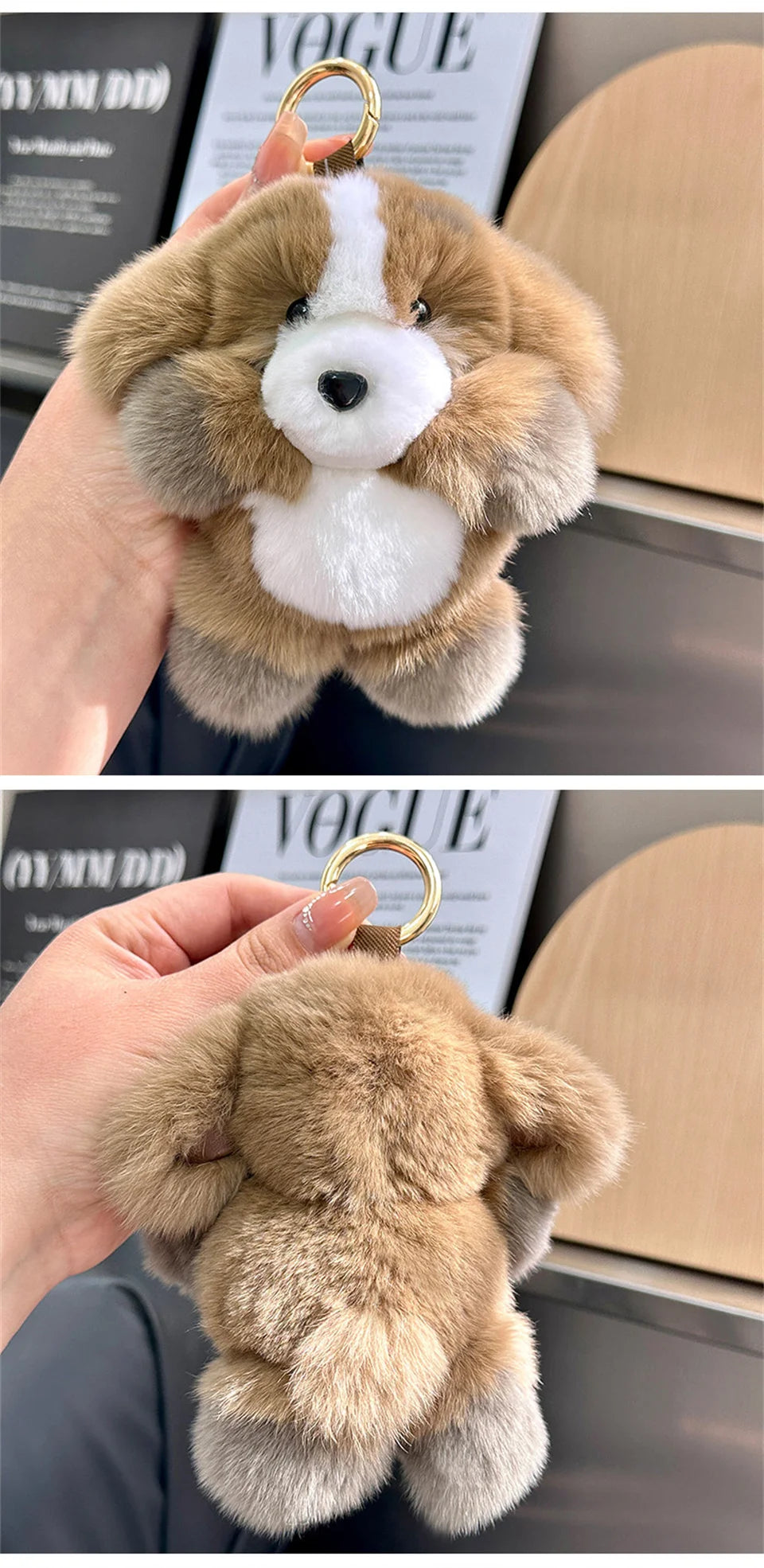 Plush keychain with an adorable and fun dog/rabbit pendant