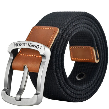 Men's tactical canvas belt, modern and casual, goes well with jeans, ideal accessory for outdoor sports and hunting, with nylon pin buckle